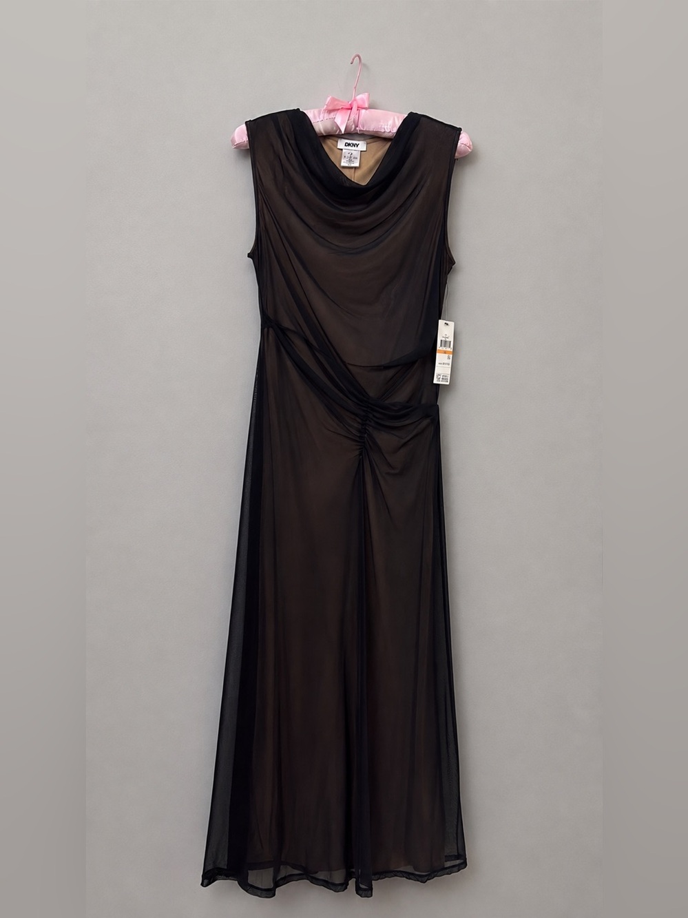 DKNY Black Sheer Cowl-Neck Maxi Dress